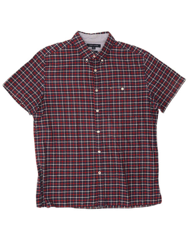 Tommy Hilfiger Chemise slim à manches courtes pour hommes, grand carreaux bleu marine