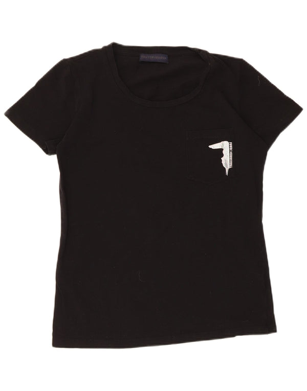 Trussardi T-shirt graphique à manches courtes pour femme UK 12 Noir moyen