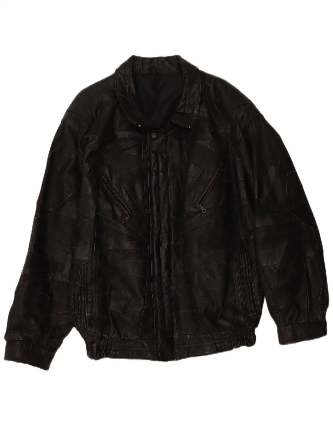 veste en cuir homme vintage UK 40 Grand Patchwork Noir