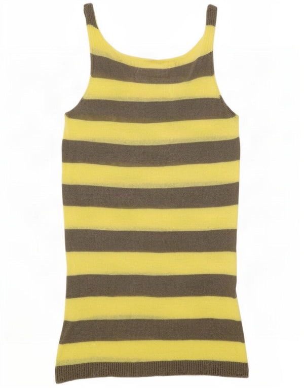 Stefanel Robe pull sans manches pour femme UK 12 Rayé jaune moyen