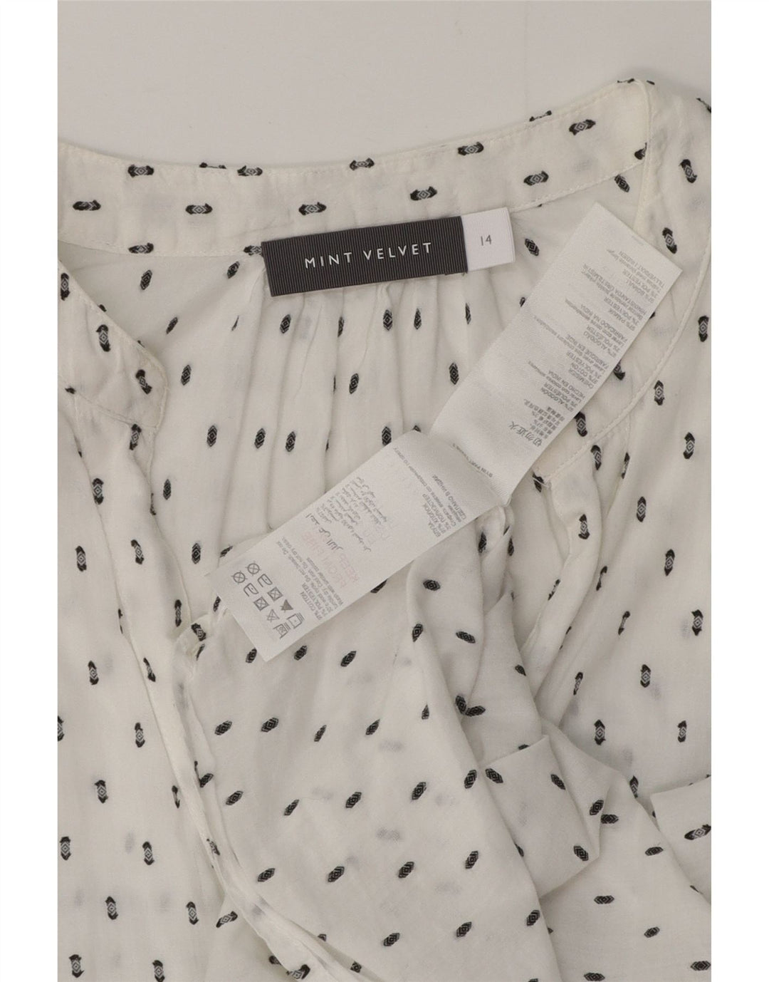 MINT VELVET Chemisier graphique pour femme UK 14 Grand coton floral blanc