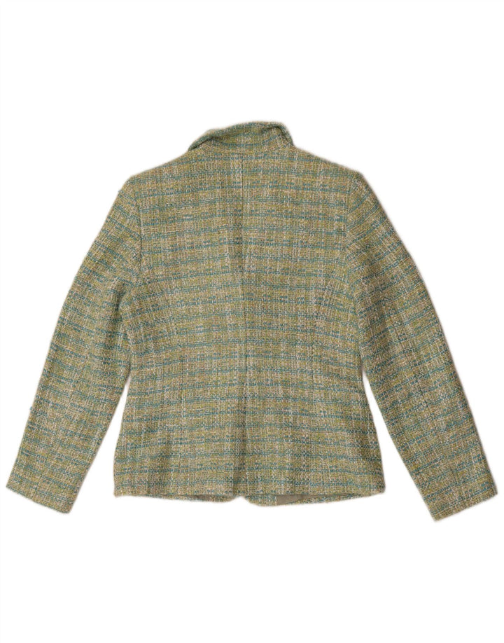 vintage Femme 3 Bouton Blazer Veste IT 40 Petit Vert Check Polyester
