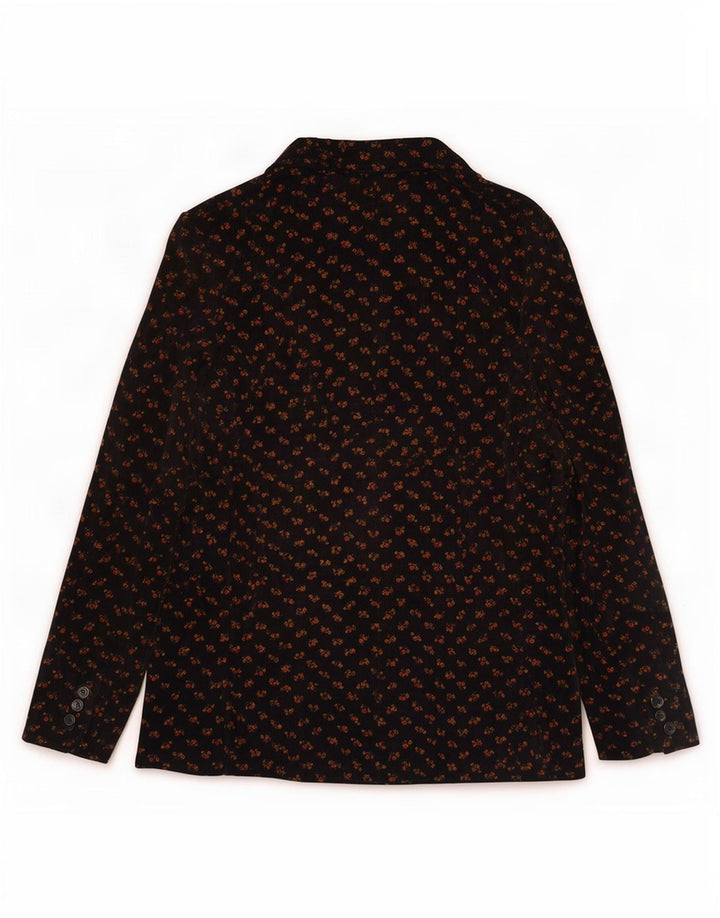 vintage Femmes 3 Bouton Velours Blazer Veste IT 48 XL Noir Floral