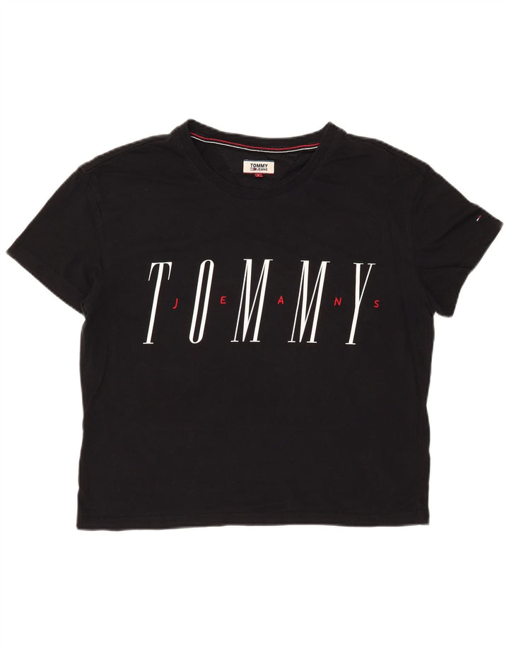 TOMMY HILFIGER T-shirt court surdimensionné pour femme UK 10 Small Noir