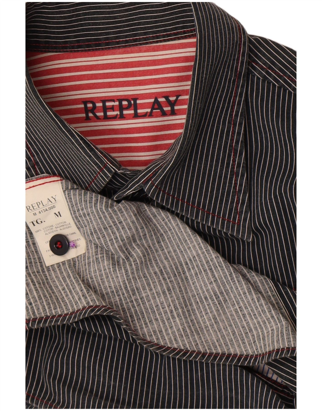 Replay Chemise Graphique à Manches Courtes Homme Noir Moyen Rayé Coton