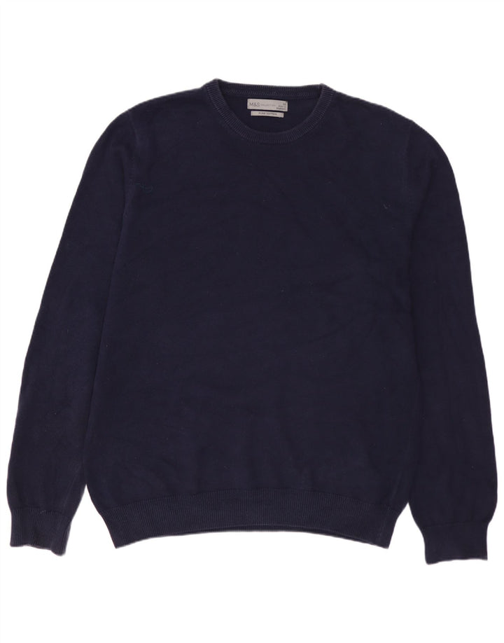 MARKS & SPENCER Pull Col Rond Homme Bleu Marine Moyen Coton