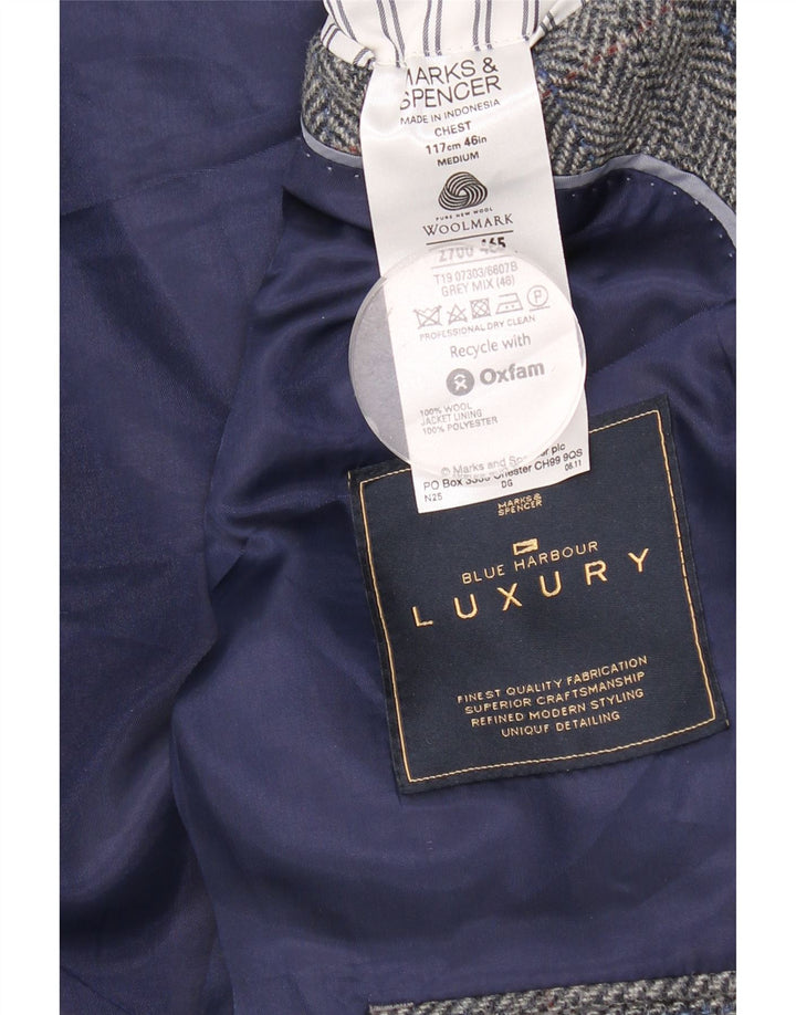 Marks & Spencer Veste blazer à 2 boutons pour homme UK 46 XL en laine à chevrons gris