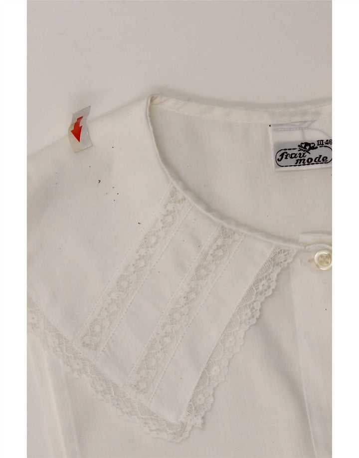 vintage Femme Chemise Sans Manches Blouse IT 46 Grand Polyester Blanc