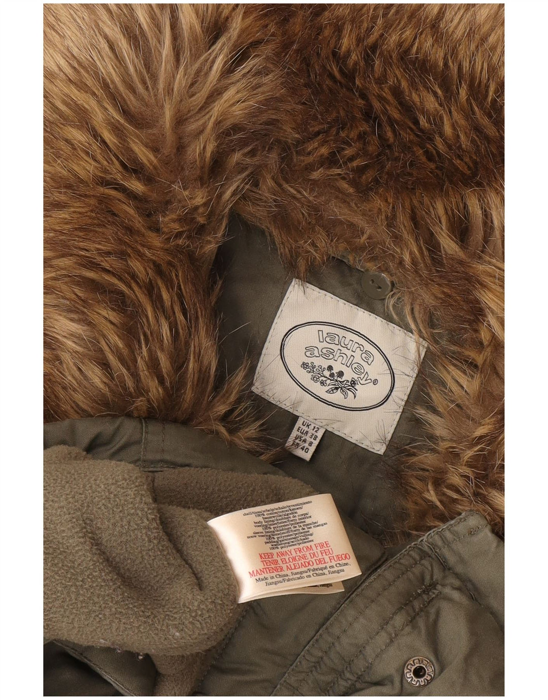 Laura Ashley Veste Parka Femme UK 12 Coton Kaki Moyen