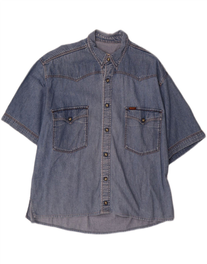 RIFLE Chemise en Jean à Manches Courtes Homme Bleu Moyen Coton
