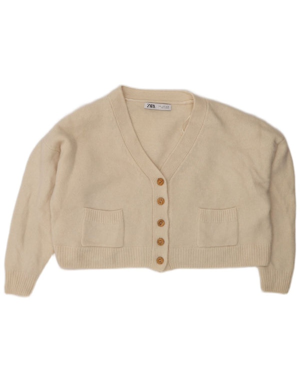 Zara Womens Crop Oversize Cardigan Pull UK 10 Petite laine beige