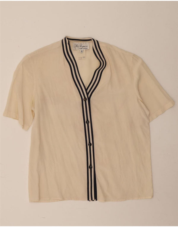 Les Copains Femme Chemise Manches Courtes Blouse IT 48 XL Blanc Cassé Rayé