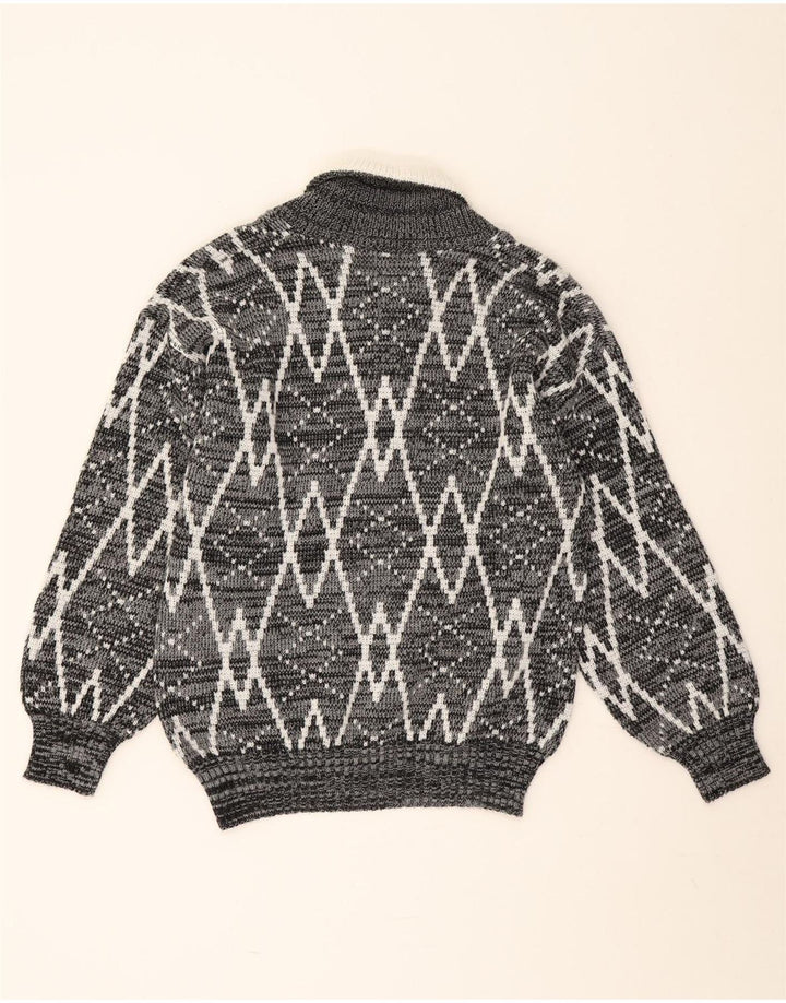 vintage Homme Col Châle Pull Pull Gris Moyen Géométrique