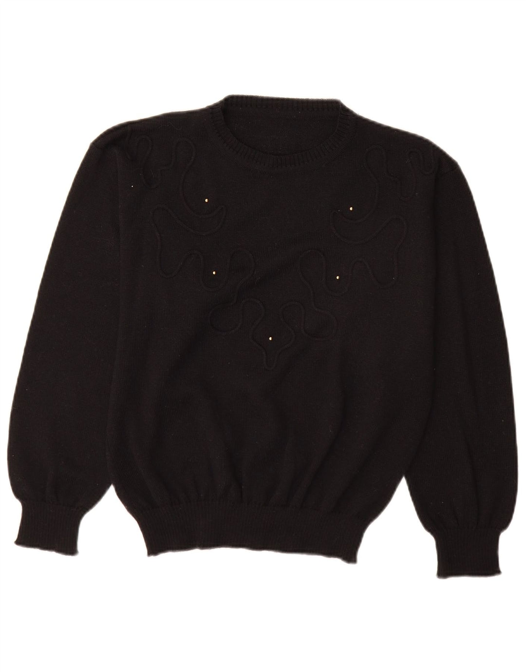 vintage Femme Crew Neck Jumper Pull EU 40 Laine Noire Moyenne