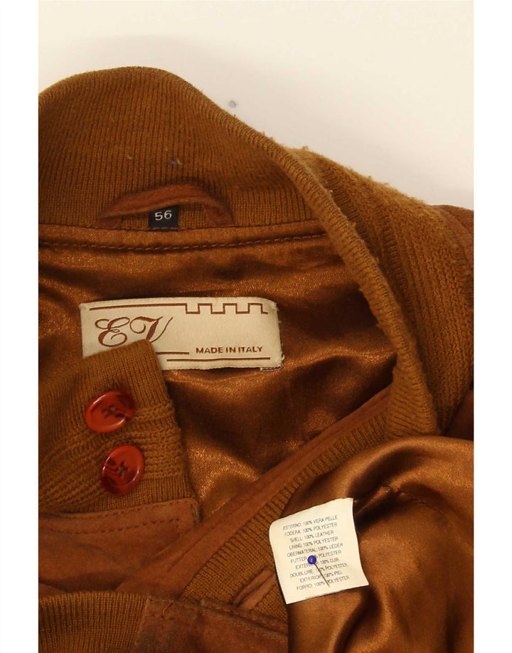 vintage Mens Suede Bomber Jacket IT 56 3XL Cuir Marron