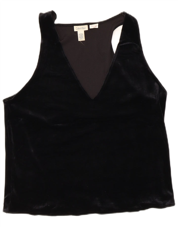 CALVIN KLEIN Haut chemisier sans manches pour femme UK 14 Large Noir Polyester