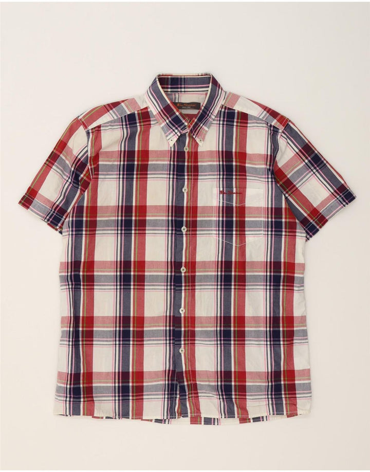 BEN SHERMAN Chemise à manches courtes pour homme en coton à grands carreaux multicolores