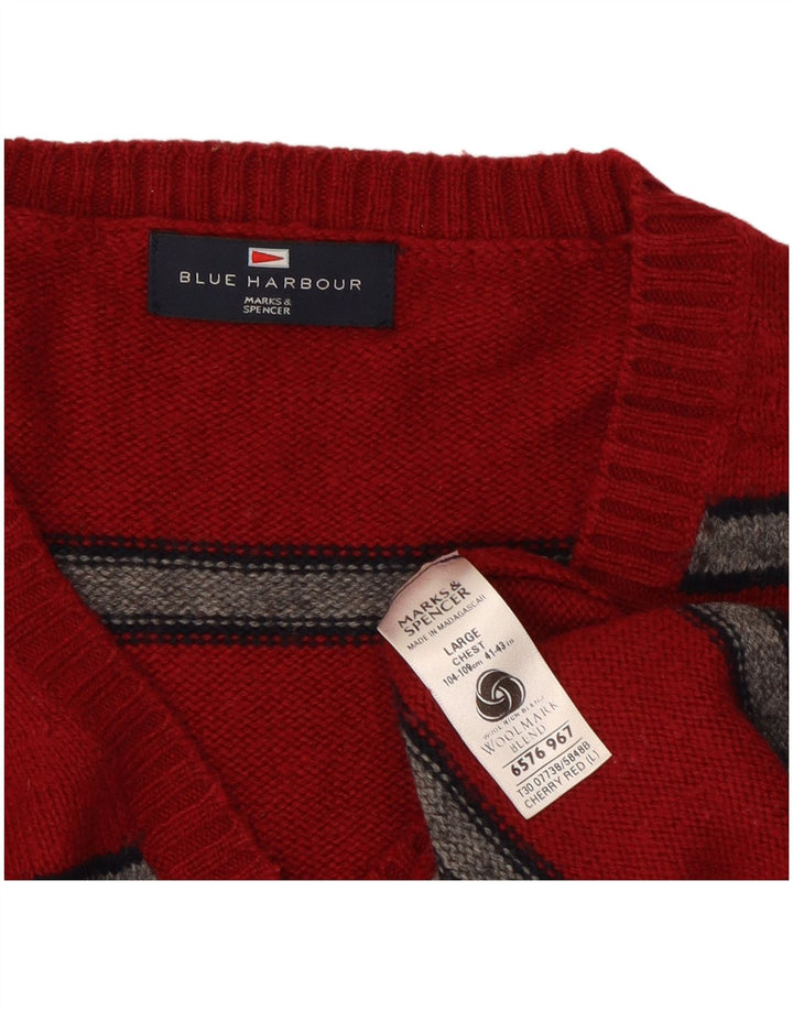 Marks & Spencer Pull à col en V Blue Harbour pour hommes, grandes rayures rouges