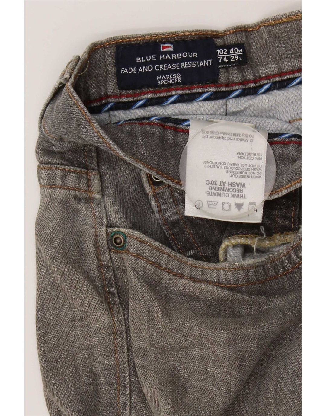 Marks & Spencer Jean droit Blue Harbor homme W40 L29 coton gris