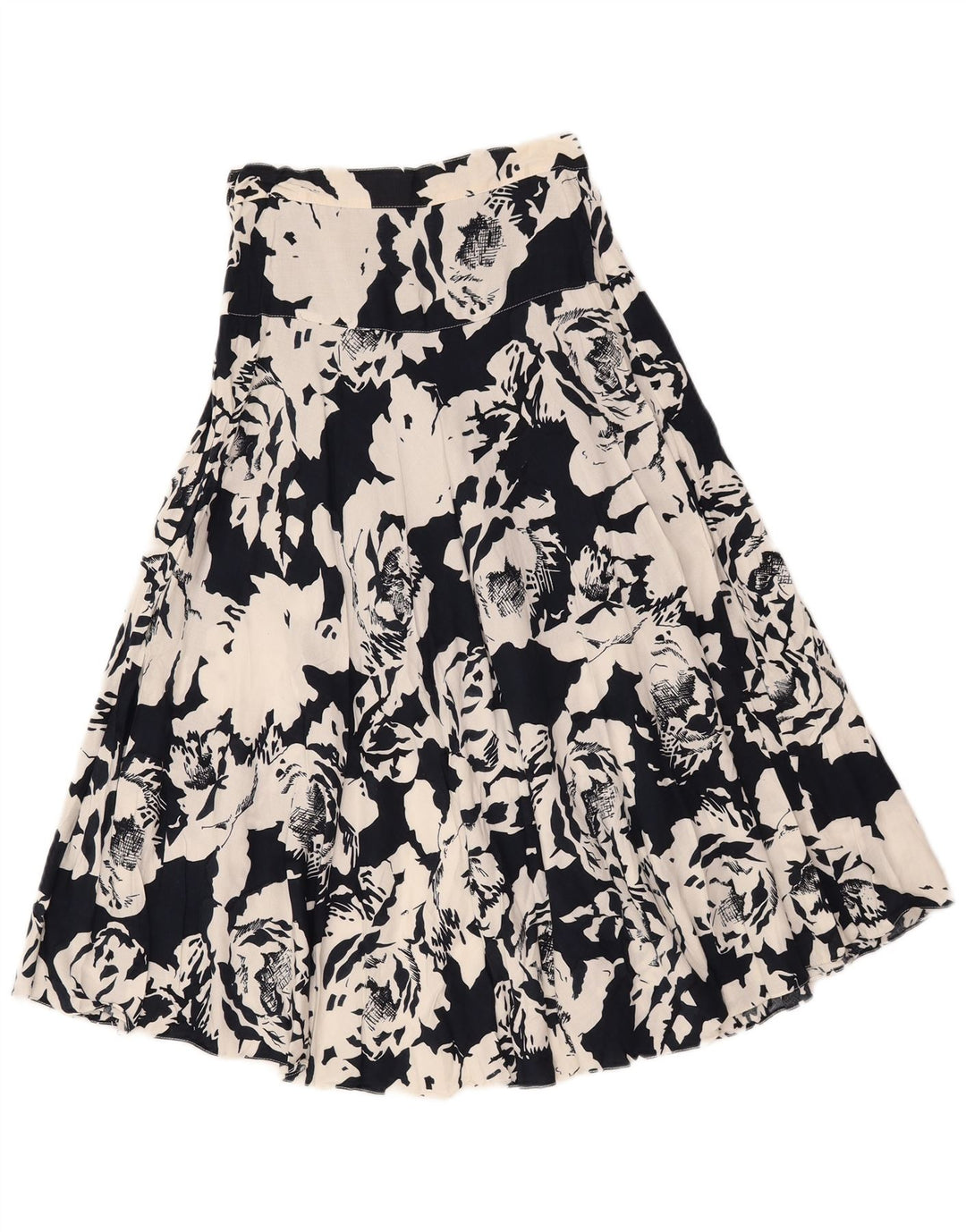 jupe évasée femme vintage IT 40 Petit W25 Polyester Floral Noir
