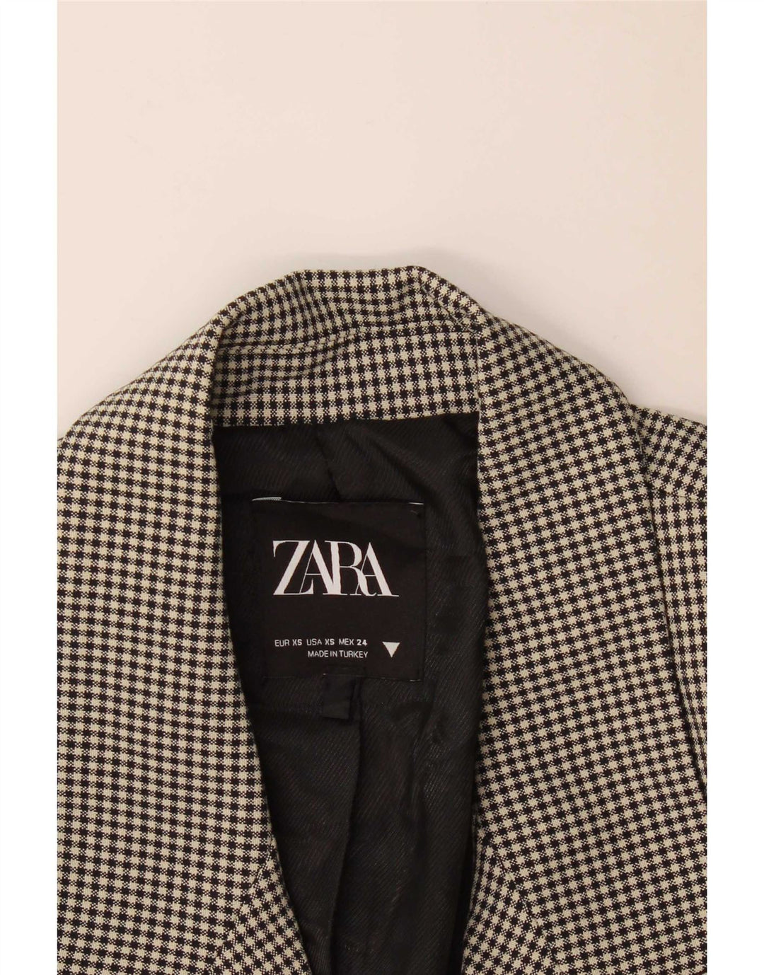 Zara Veste Blazer Double Boutonnage Femme UK 6 XS Vichy Noir
