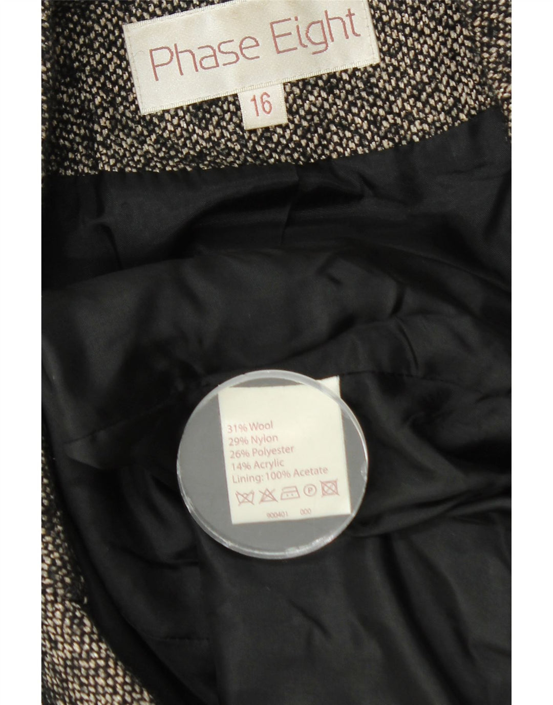 Phase Eight Veste Blazer 3 Boutons Femme UK 16 Grande Laine Mouchetée Noire