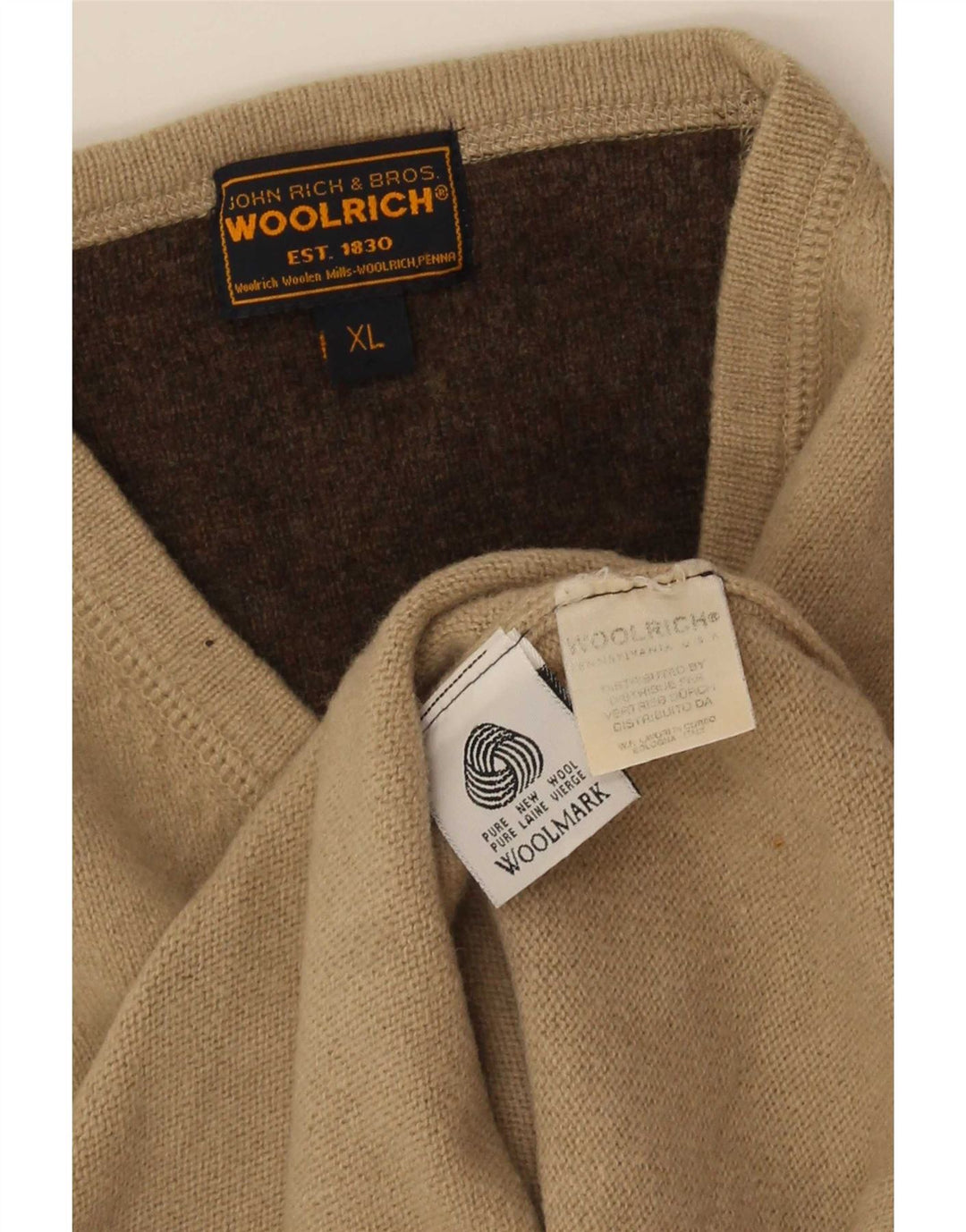 Woolrich Gilet Débardeur XL Beige Laine Vierge Homme