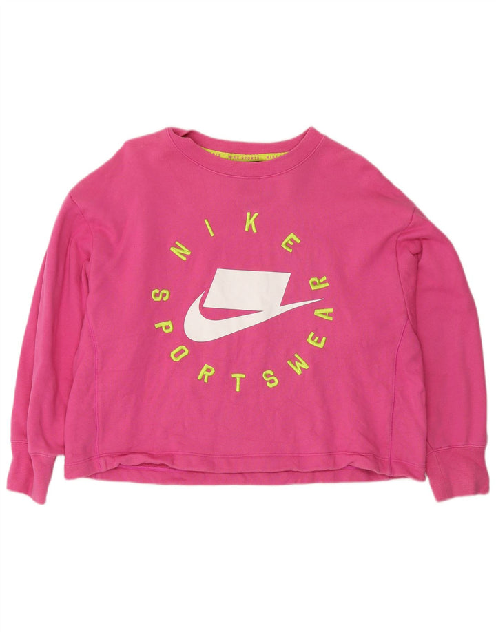 Nike Sweat-shirt surdimensionné graphique pour femme UK 10 Petit coton rose