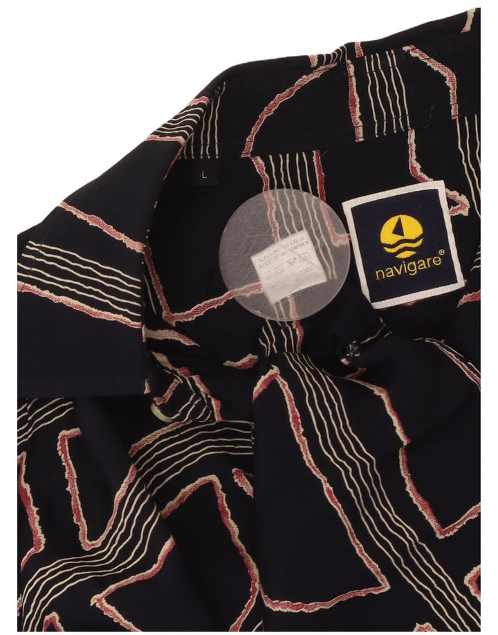 Navigare Chemise à manches courtes pour homme en viscose géométrique bleu marine