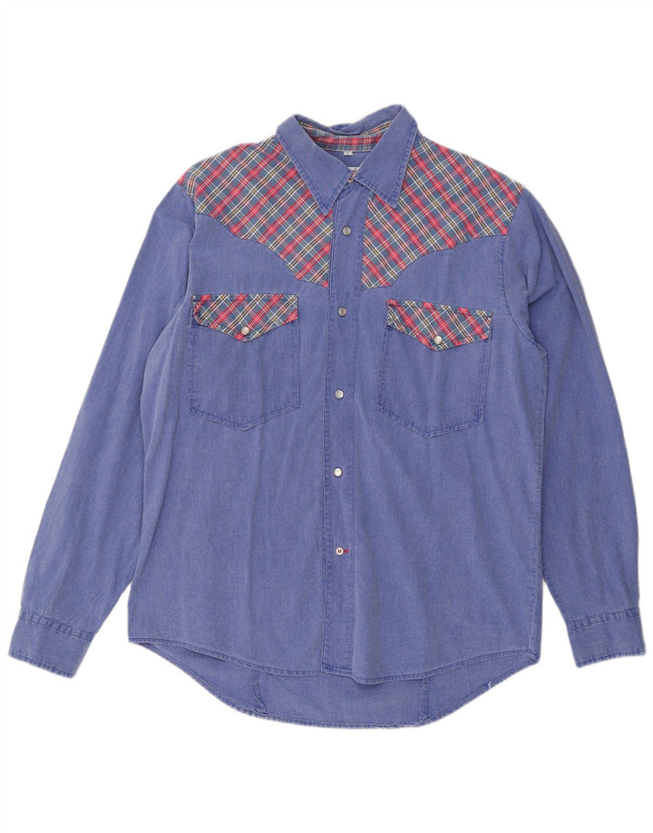 Cocoa Chemise en jean pour homme en coton à carreaux bleus