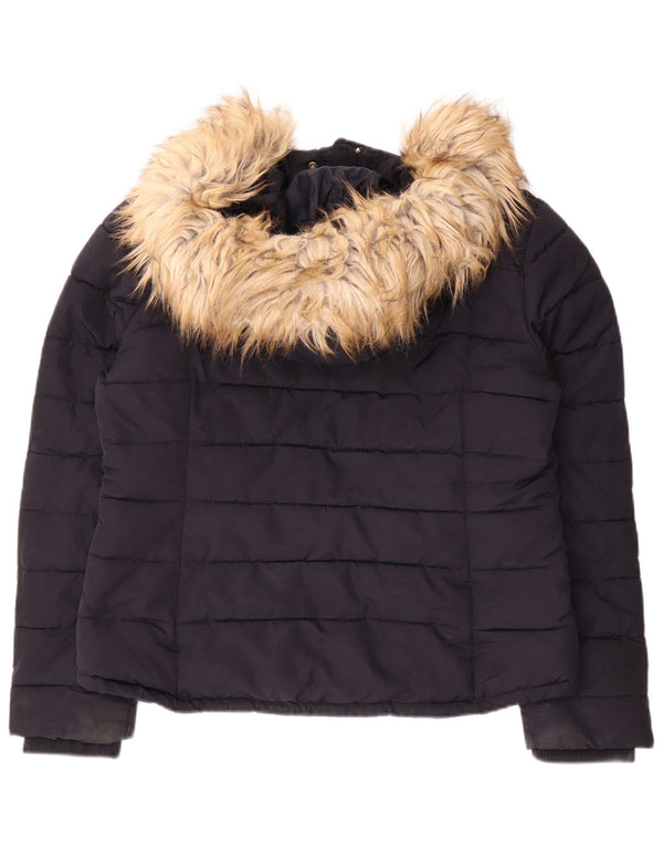 Topshop Veste courte à capuche rembourrée pour femme UK 14 Bleu marine moyen Polyester