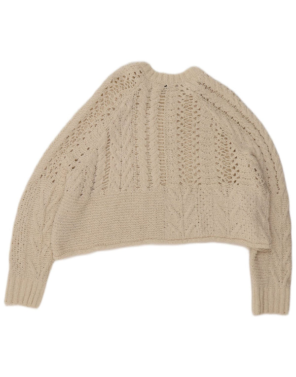 Zara Pull surdimensionné à col bateau pour femme UK 10 Petit coton beige