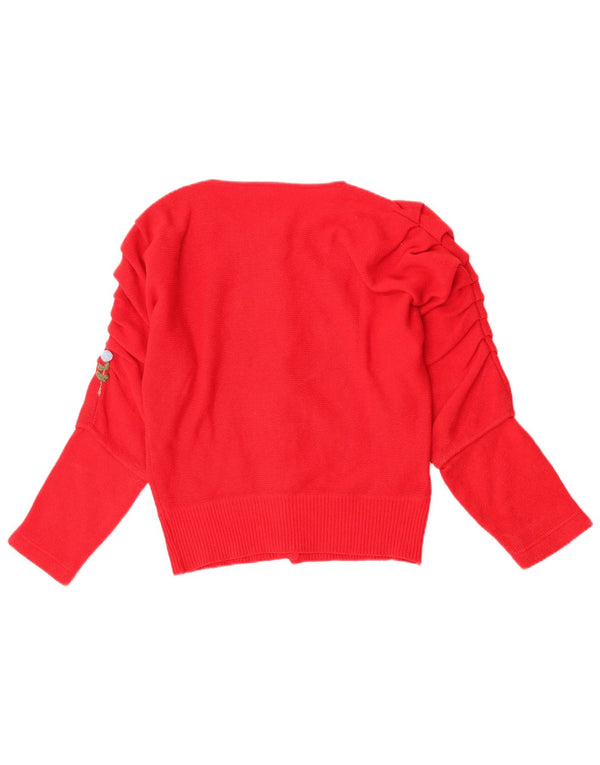 vintage Femme Cardigan Pull UK 12 Laine Florale Rouge Moyen