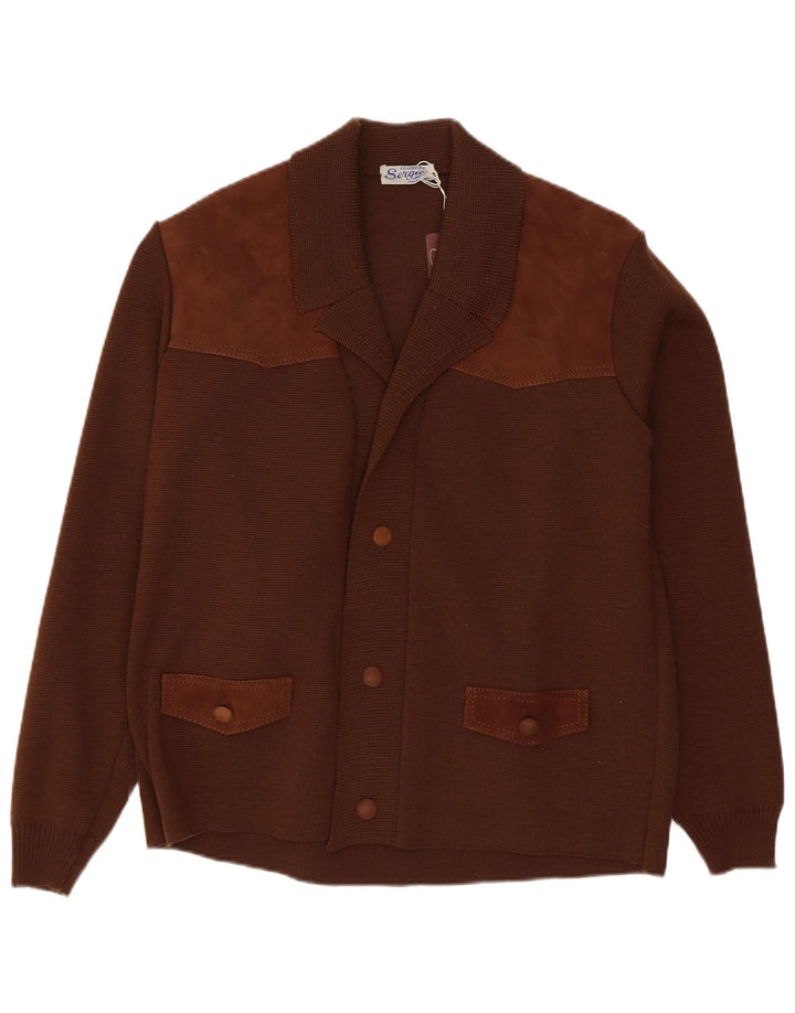 vintage Mens Cardigan Pull Petit Brun