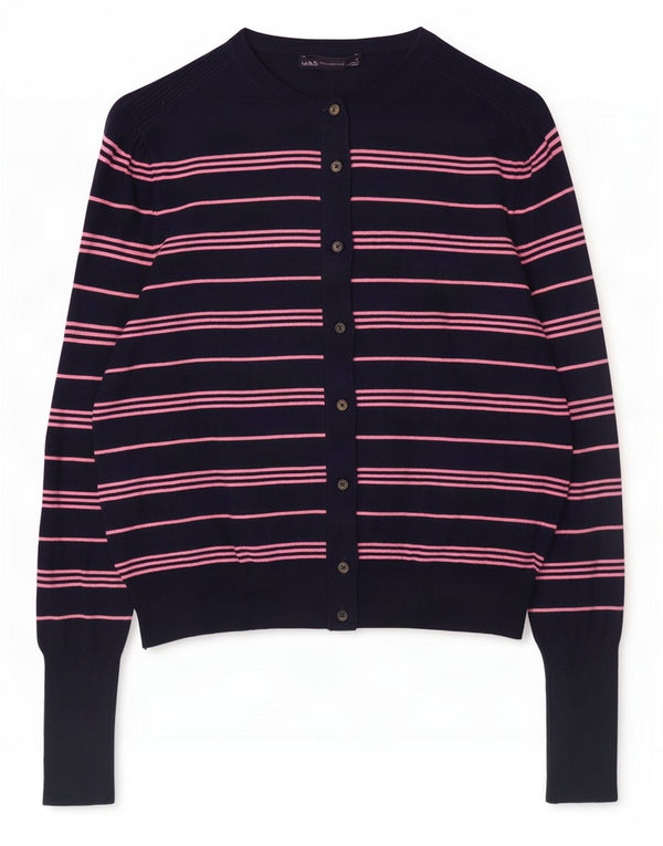 Marks & Spencer Pull cardigan court pour femme UK 12 Bleu marine moyen rayé