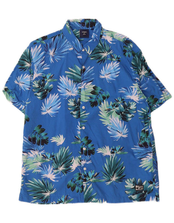 Superdry Chemise à Manches Courtes Homme XL Bleu Floral Coton Hawaïen