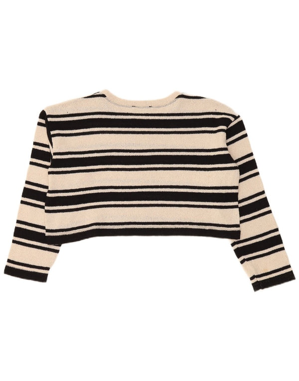 Zara Womens Crop Boat Neck Jumper Sweater UK 10 Petit Beige Rayé