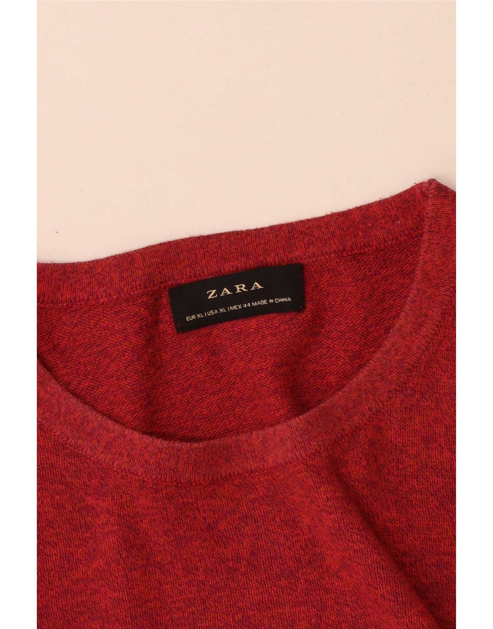 Zara Pull à col rond pour homme XL Rouge Coton