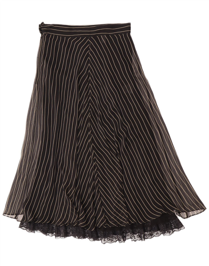 Alberta Ferretti Jupe trapèze pour femme UK 12 Medium W28 Soie rayée noire