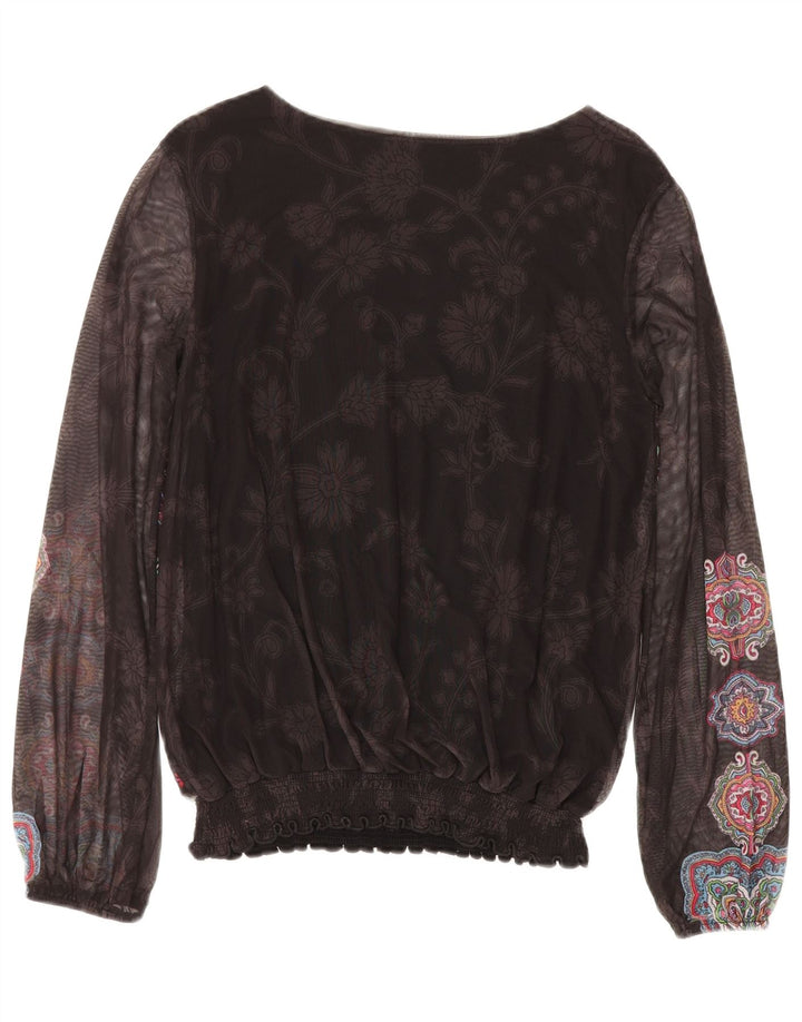 DESIGUAL Chemisier à manches longues pour femme UK 42 Medium Noir Floral