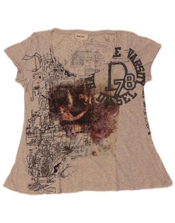 Diesel T-shirt graphique pour femme UK 12 Gris moyen moucheté