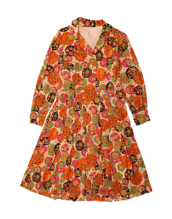 vintage Femmes Manches Longues A-Line Robe UK 12 Moyen Multicolore Floral