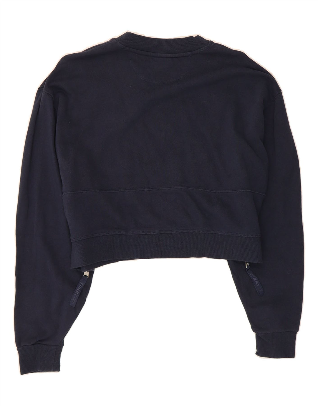 TOMMY HILFIGER Womens Crop Sweatshirt Jumper UK 14 Medium Navy Blue Vintage Tommy Hilfiger and Second-Hand Tommy Hilfiger from Messina Hembry 