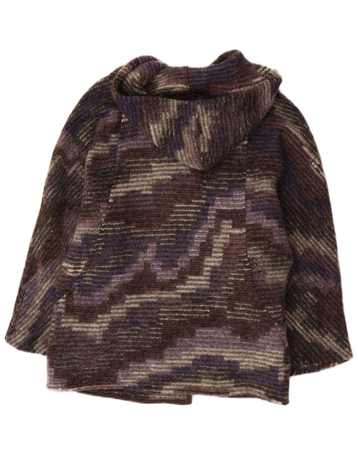 vintage Womens Hooded Open Overcoat UK 12 Camouflage multicolore moyen