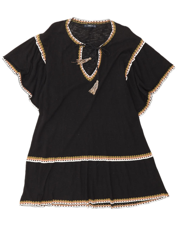 Zara Robe trapèze pour femme UK 16 Grand coton noir