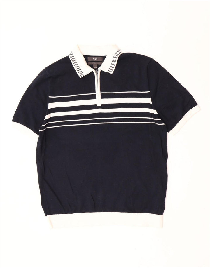 Marks & Spencer Polo Homme Grand Coton Rayé Bleu Marine