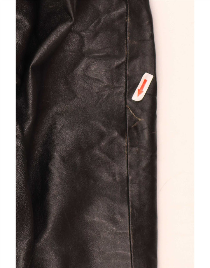 Vintage Veste en cuir surdimensionnée à capuche pour femme IT 44 Medium Black