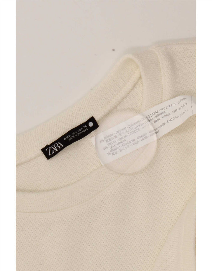 Zara Femme Crop Top Manches Longues UK 14 Medium Blanc Polyester