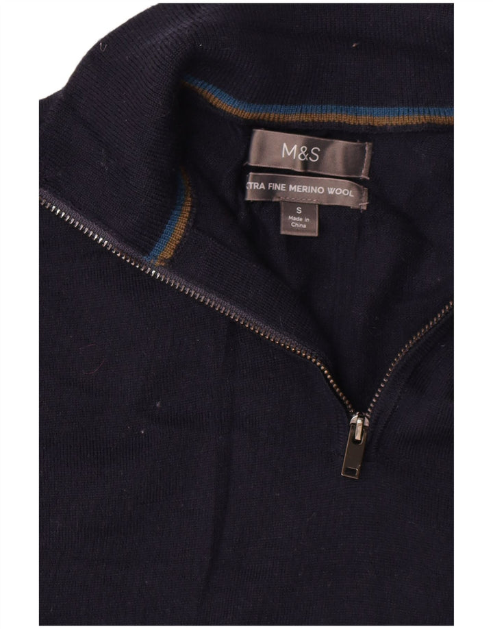Marks & Spencer Pull à col zippé pour homme en laine mérinos bleu marine