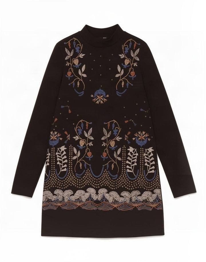 Zara Robe droite à manches longues pour femme UK 12 Polyester floral noir moyen